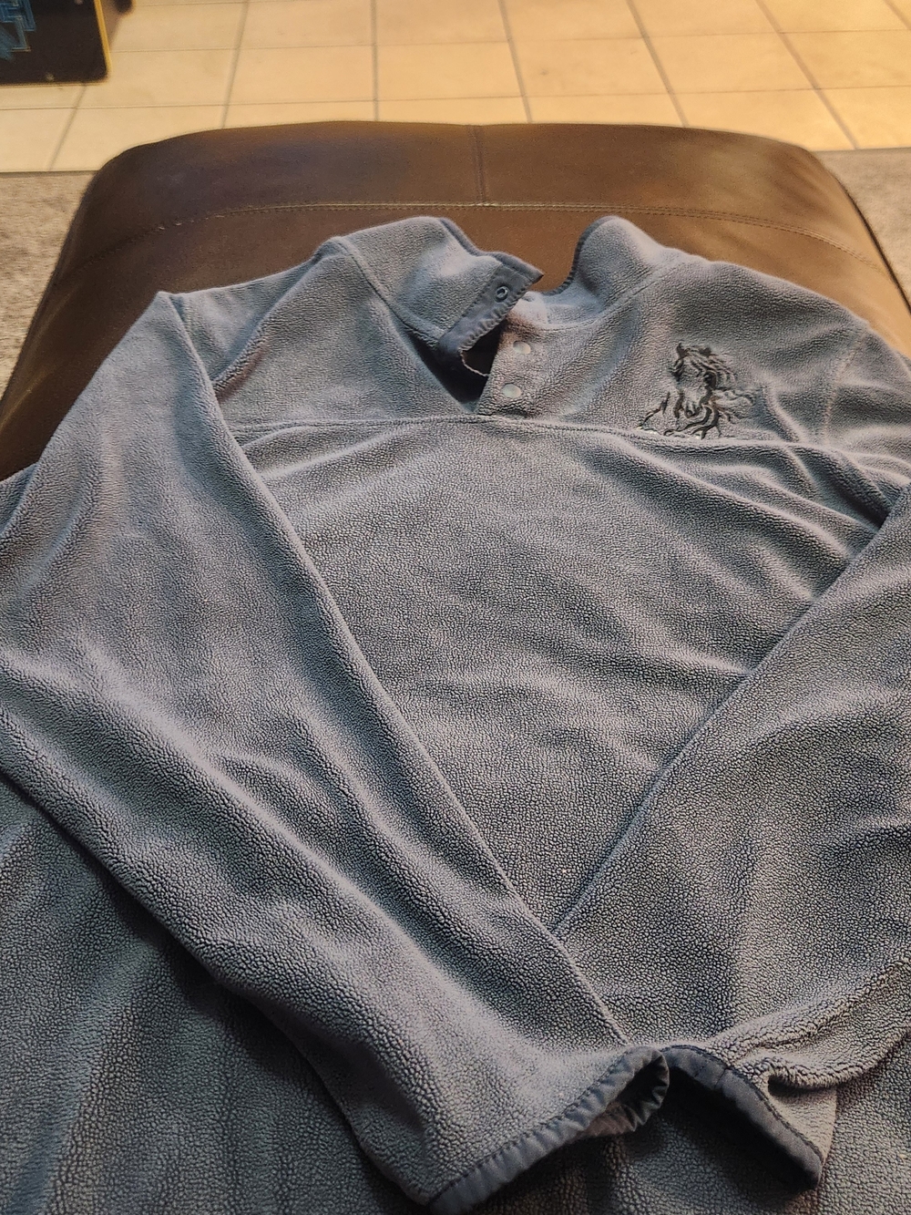 Men's Blue Fleece Pullover Sweater with Embroidered Crest